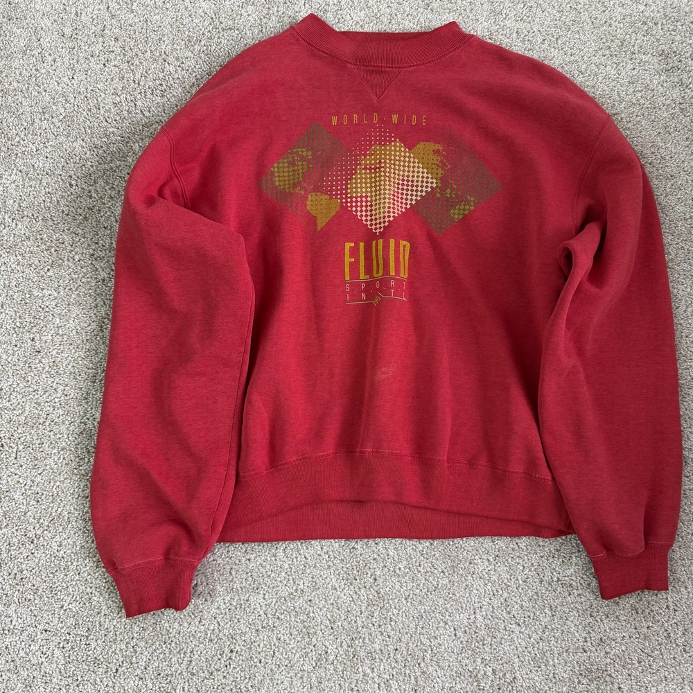 Vintage 90s Ultimate Sweatshirt Mens XL Red Fleece Crewneck World Map Graphic